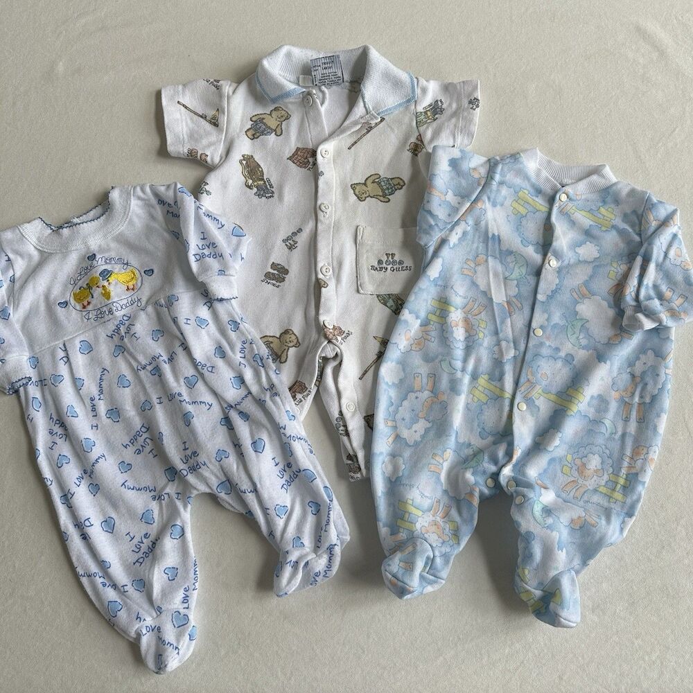 Lot 3 Vintage Baby Guess Alexis Gerber Sleeper One Piece 3M Made In USA Golf